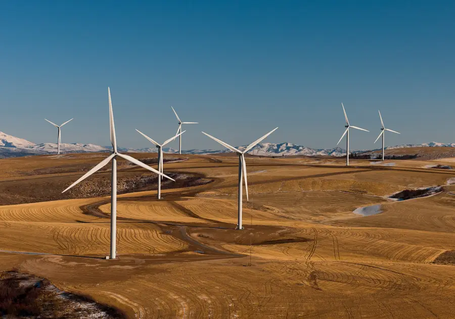 Wind turbines on a wind farm